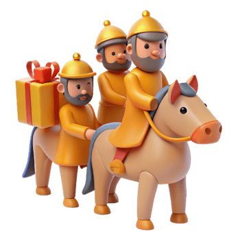 Three Wise Men Riding a Horse with a Gift png
