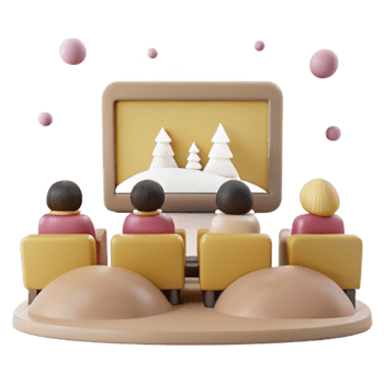 3D Rendered Illustration of People Watching a Winter Scene on a Screen png