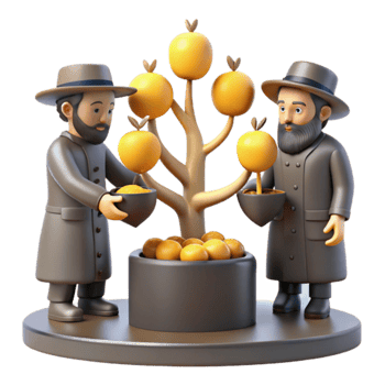 Two Cartoon Characters Planting a Citrus Tree png