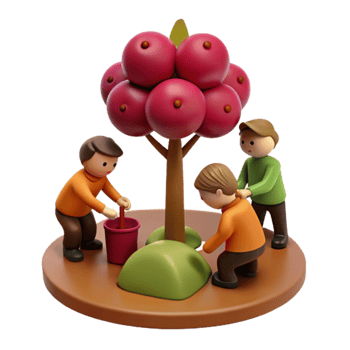 Three People Planting a Tree with Red Fruit png