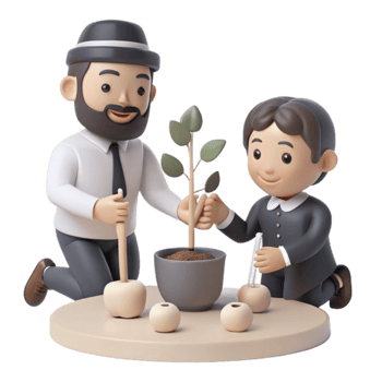 Father and Son Planting a Sapling Together png