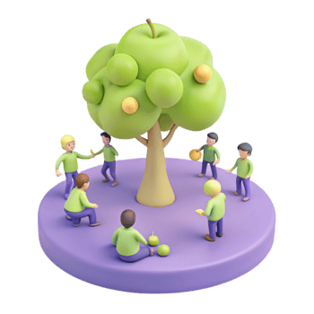 Children Gathering Around a Fruit Tree png