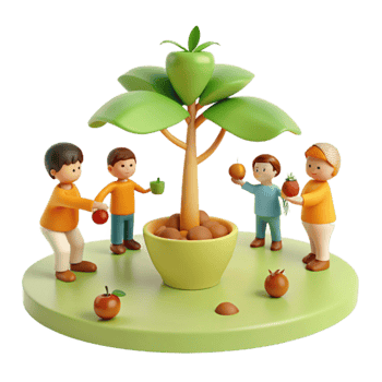 Children Gathering Fruit From a Tree png