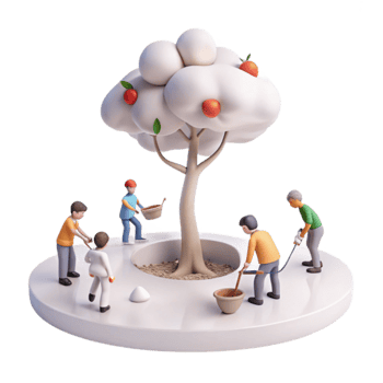 Group of People Tending to a Tree Together png
