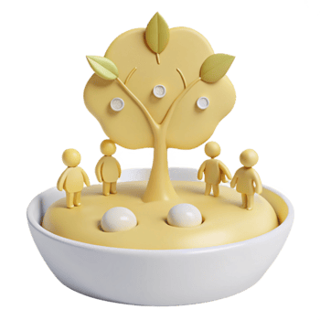 3D Render of a Tree with Four People Standing Around It png