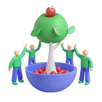 3D Illustration of Four People Reaching for an Apple Tree png