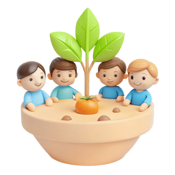 Smiling Cartoon Children Surrounding a Growing Plant png
