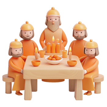 Group of Cartoon Characters Sitting at a Table with Candles and Food png
