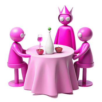 Three Pink Figures Enjoying a Meal Together png