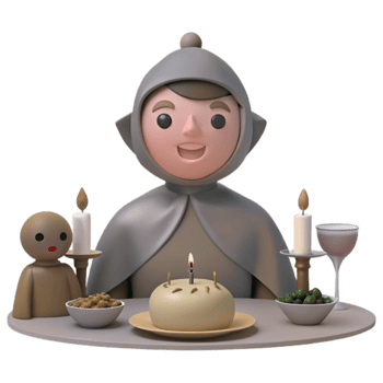 Smiling 3D Character Celebrates with Birthday Cake and Candles png