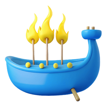 3D Render of a Blue Cartoon Boat with Yellow Flames png