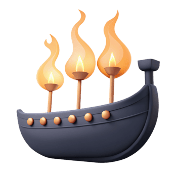 3D Rendered Boat with Flames png
