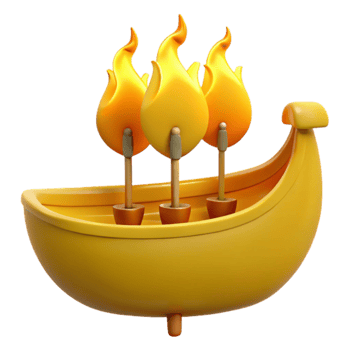 3D Render of a Yellow Boat with Flames png