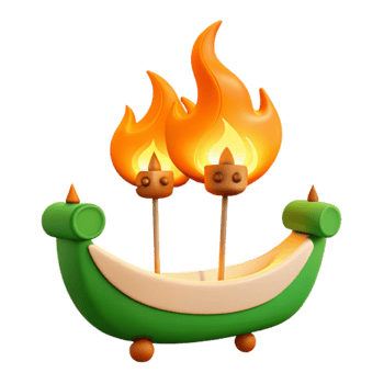 3D Render of a Green Boat with Flames png