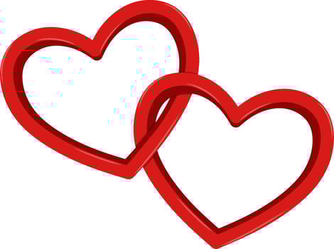 Two Crossed Red Heart shaped Rings Link Together vector