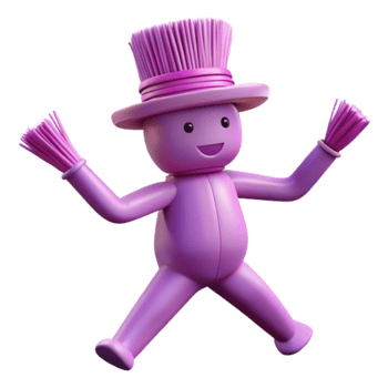 Purple 3D Character with a Top Hat and Brush-Like Arms png