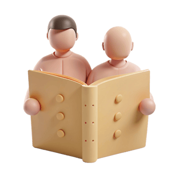 Two 3D Characters Reading a Book Together png