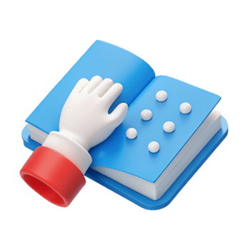 3D Illustration of a Hand Reading Braille on an Open Book png