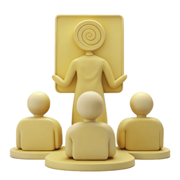 Group of People Listening to Presentation with Spiral Symbol png
