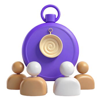 Group of People Observing a Purple Clock with a Spiral png