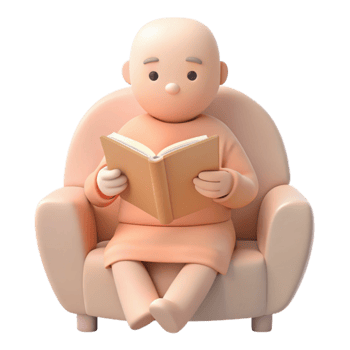 3D Character Enjoys a Relaxing Moment Reading a Book in an Armchair png