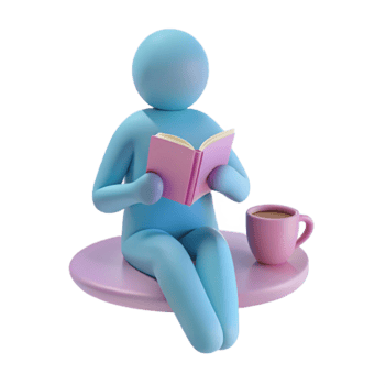3D Render of a Person Sitting and Reading a Book with a Cup of Coffee png