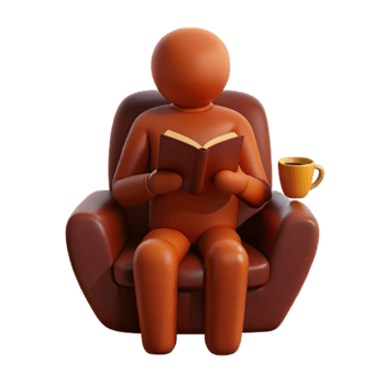 Relaxing in a Comfortable Chair with a Book and a Cup of Coffee png