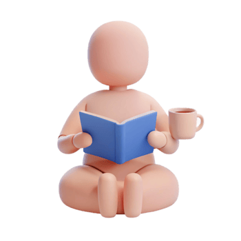 3D Character Reading a Book and Drinking Coffee png