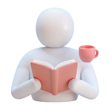 3D Illustration of a Person Reading a Book and Holding a Cup png