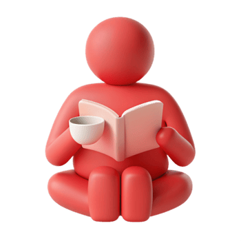 3D Illustration of a Person Reading a Book with a Cup of Coffee png