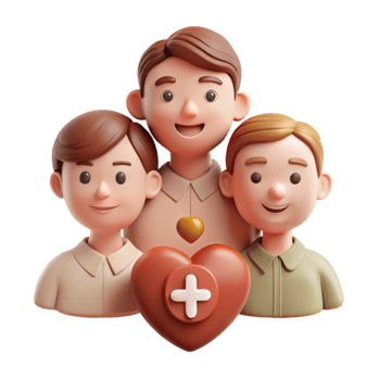 Three Smiling People Standing Together Around a Red Heart With a Plus Sign png