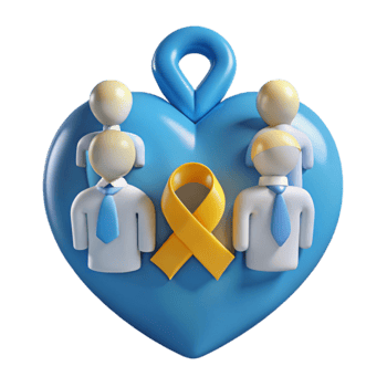 Heart-Shaped Symbol with Yellow Ribbon and People Figures png