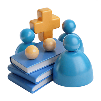 Group Study with Books and a Plus Sign png