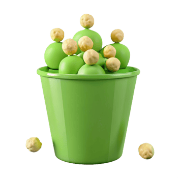 Green Bucket Filled with Round Snacks png