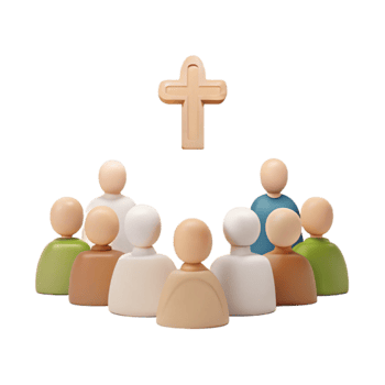Group of People Looking Up at a Cross png