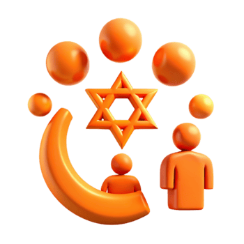 Star of David, Crescent Moon, and Human Figures Illustration png