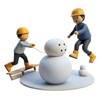 Snowman Building Fun 3D Illustration of Friends Making a Snowman png