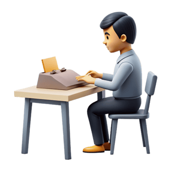 3D Illustration of a Man Typing on a Vintage Typewriter png