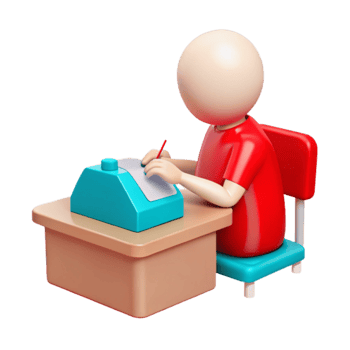3D Cartoon Character Writing on a Desk png