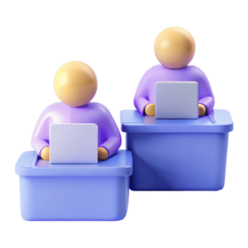 3D Illustration of Two People Working on Laptops at Desks png