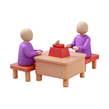 3D Render of Two Figures Sitting at a Table png