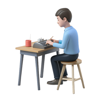 3D Rendered Illustration of Man Working at Desk png