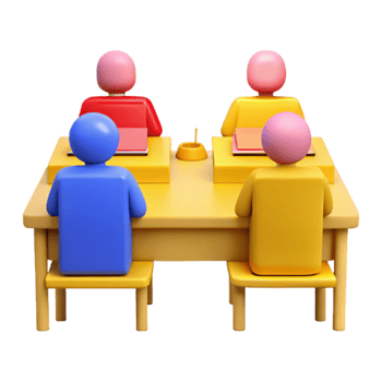 Four People Sitting at a Table with Books in Front of Them png