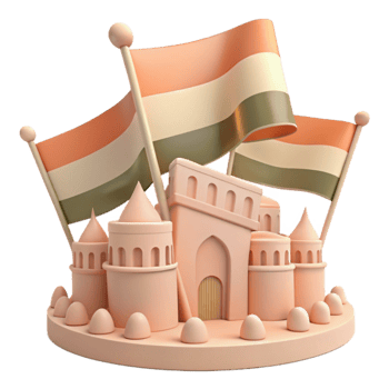 3D Render of a Castle with Flags png