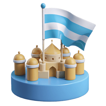 3D Render of a Castle with a Blue and White Flag png