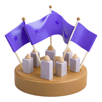 Purple Flags with Stars Surrounding a Cake png
