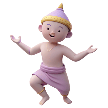 Smiling 3D Cartoon Character with Traditional Outfit png