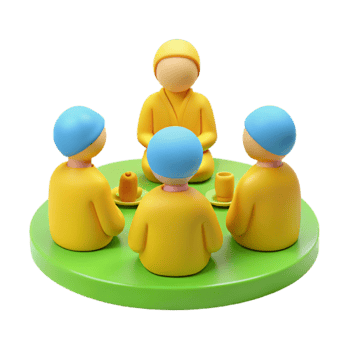 Group of 3D Cartoon Characters Sitting Together in a Circle png