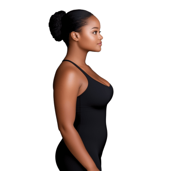 Side view of a woman in a black athletic outfit on a transparent background png