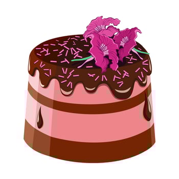 Chocolate cake with decorations and flowers vector